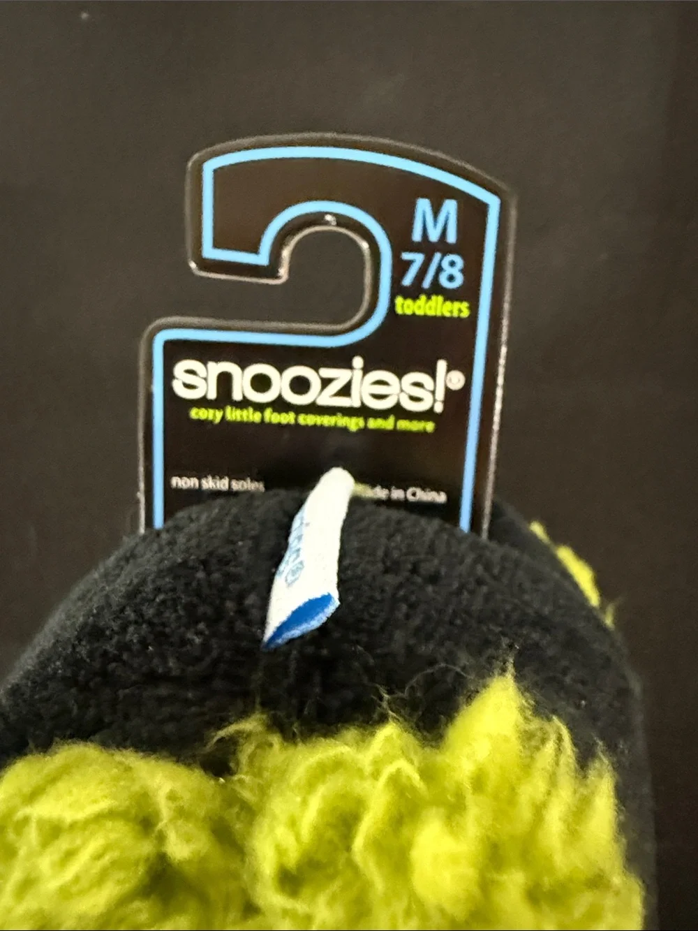 Snoozies! Toddler Black Slippers with Lime Green Faux-Fur Lining